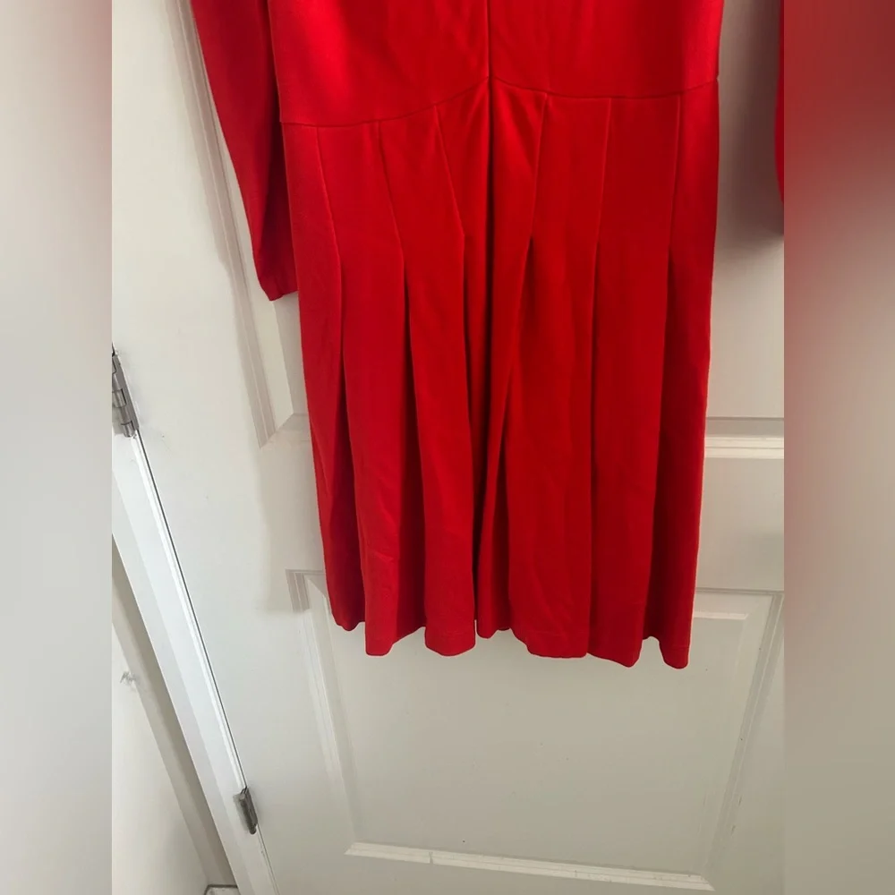J. Crew Pleated Long Sleeve Red Knit Midi Dress - Picture 8 of 11